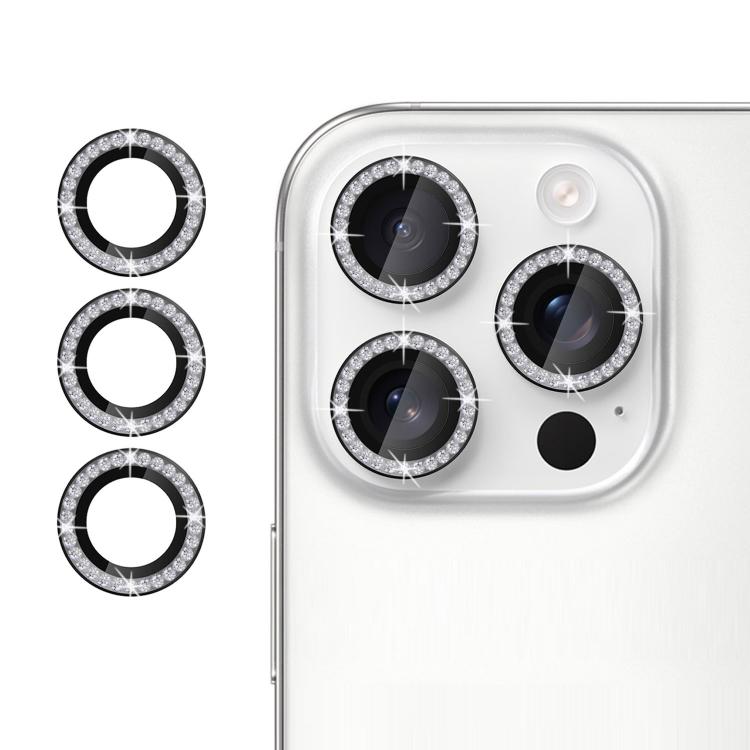 

For iPhone 16 Pro Max Kalebol Individual Camera Lens Diamond Ring Protector(Black)