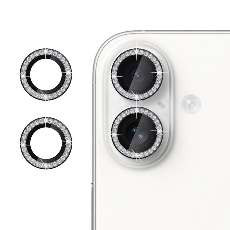 

For iPhone 16 Plus Kalebol Individual Camera Lens Diamond Ring Protector(Black)