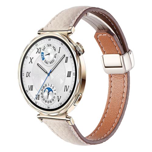 

20mm Slim Litchi Texture Fold Magnetic Buckle Genuine Leather Watch Band(Starlight)