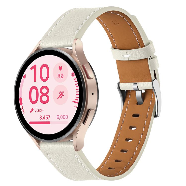 

20mm Push Button Silver Steel Buckle Genuine Leather Watch Band(Beige)