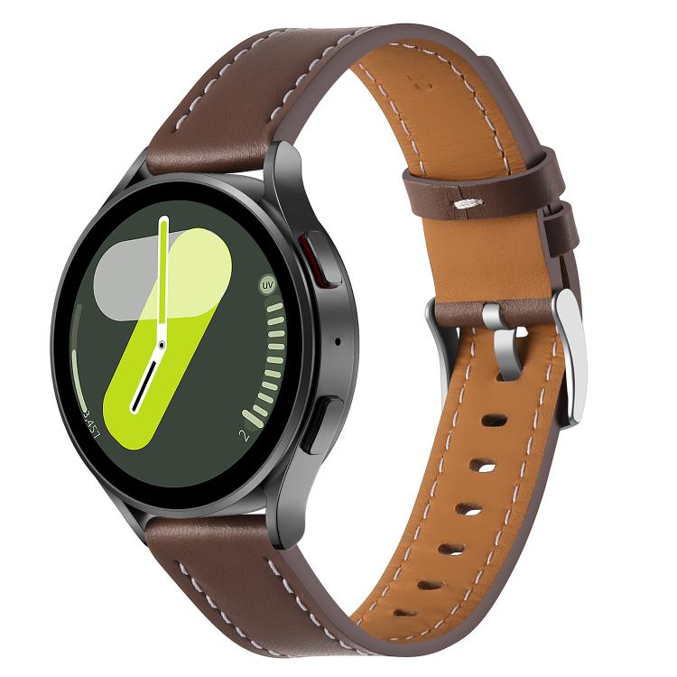 

22mm Push Button Silver Steel Buckle Genuine Leather Watch Band(Brown)