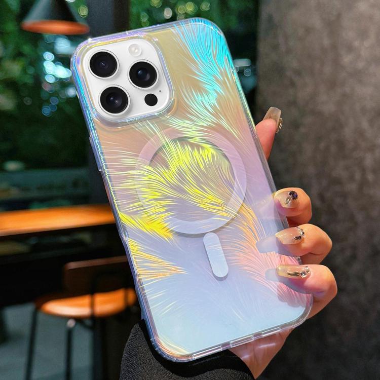 

For iPhone 16 Pro Glossy Color-Plated MagSafe Shockproof Phone Case(Colored Feathers)