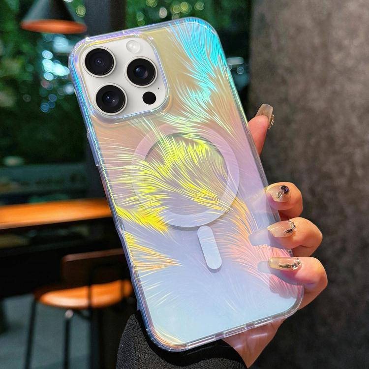 

For iPhone 15 Pro Glossy Color-Plated MagSafe Shockproof Phone Case(Colored Feathers)