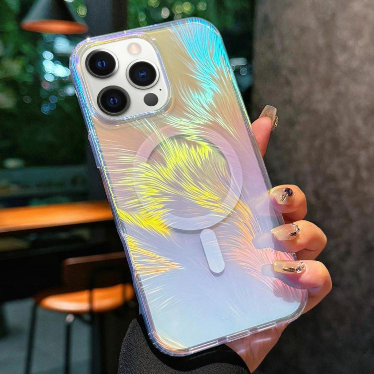 

For iPhone 12 Pro Max Glossy Color-Plated MagSafe Shockproof Phone Case(Colored Feathers)