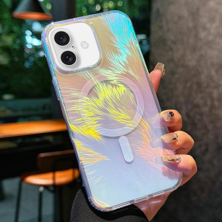 

For iPhone 17 Glossy Color-Plated MagSafe Shockproof Phone Case(Colored Feathers)