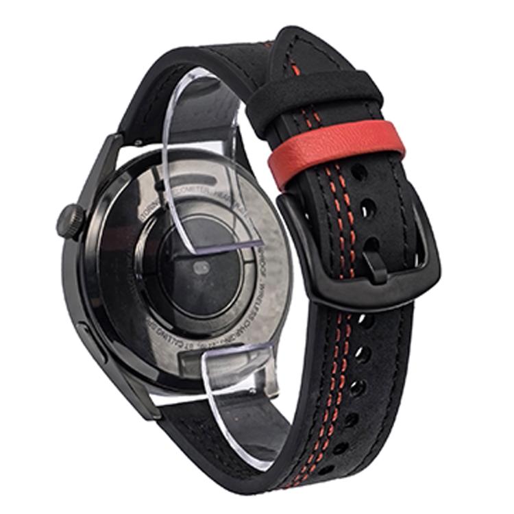 

20mm Seven-Line Tri-Star Buckle Pull Up Leather Watch Band(Black Red Thread)