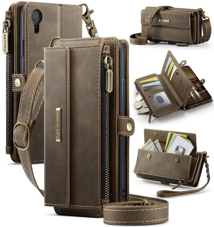 

For iPhone 7 Plus / 8 Plus CaseMe C39 RFID Blocking Zipper Wallet Leather Phone Case with Crossbody Strap(Coffee)