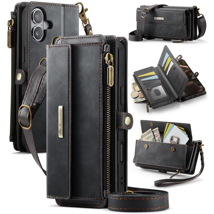 

For iPhone 17 CaseMe C39 RFID Blocking Zipper Wallet Leather Phone Case with Crossbody Strap(Black)