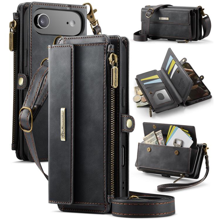 

For iPhone Air CaseMe C39 RFID Blocking Zipper Wallet Leather Phone Case with Crossbody Strap(Black)