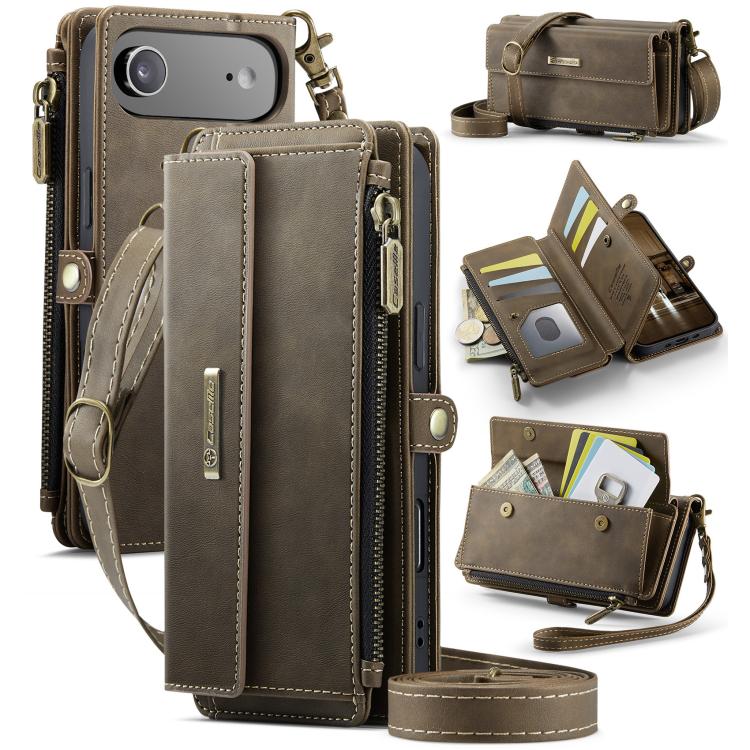

For iPhone Air CaseMe C39 RFID Blocking Zipper Wallet Leather Phone Case with Crossbody Strap(Coffee)