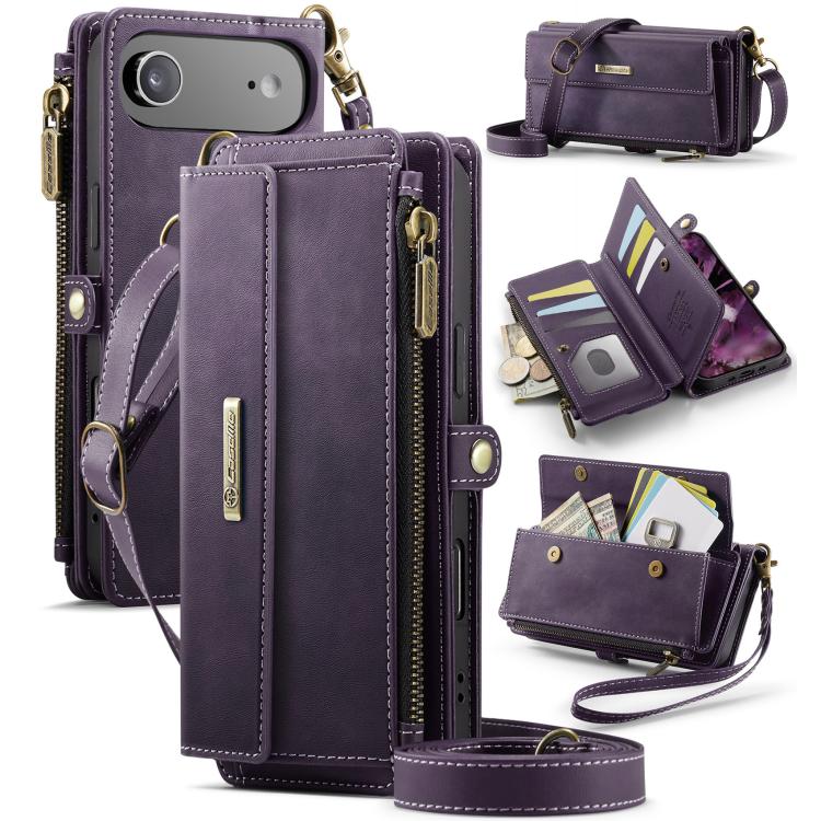 

For iPhone Air CaseMe C39 RFID Blocking Zipper Wallet Leather Phone Case with Crossbody Strap(Purple)