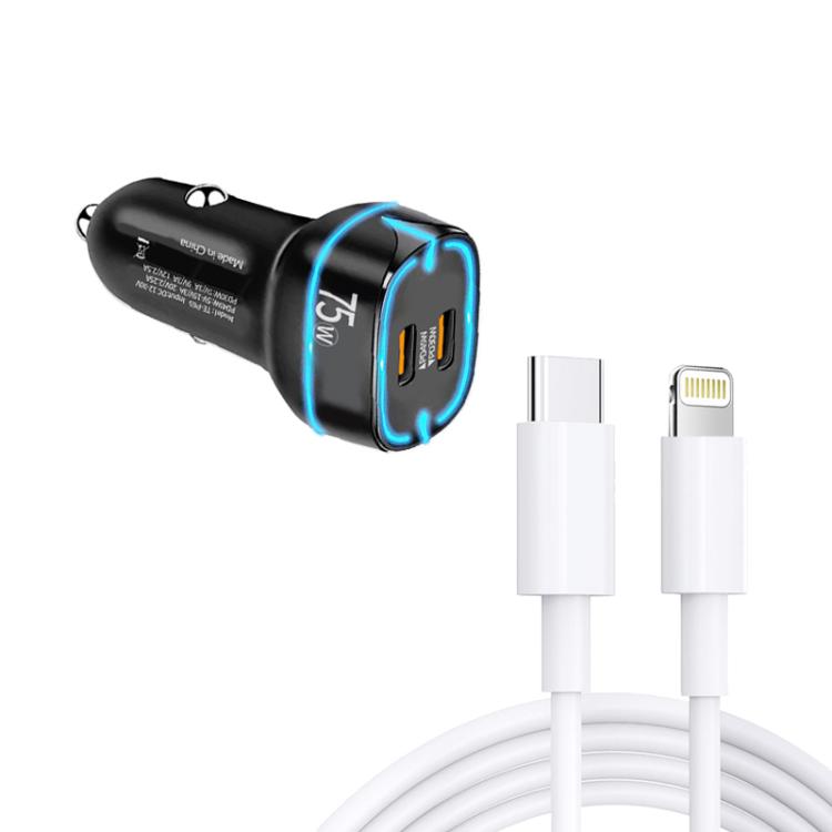 

PD45W + PD30W Dual Port Type-C Car Charger with USB-C to 8 Pin Data Cable(Black)