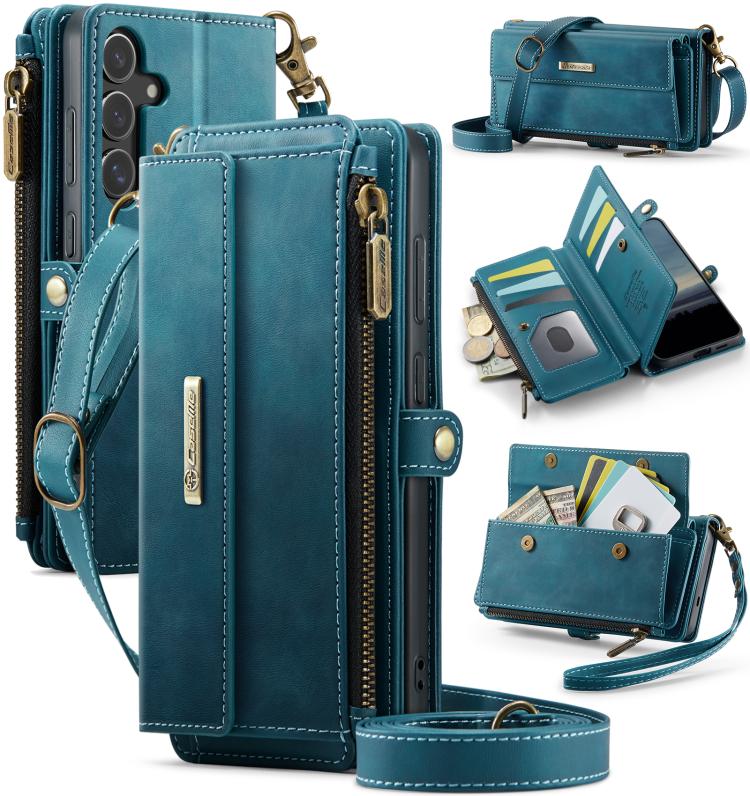 

For Samsung Galaxy S25 / S24 5G CaseMe C39 RFID Blocking Zipper Wallet Leather Phone Case with Crossbody Strap(Green)