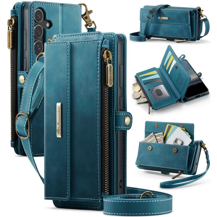 

For Samsung Galaxy S25+ / S24+ 5G CaseMe C39 RFID Blocking Zipper Wallet Leather Phone Case with Crossbody Strap(Green)