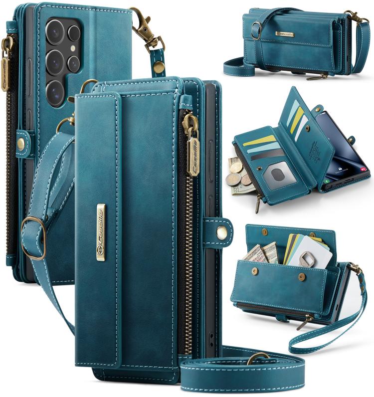 

For Samsung Galaxy S25 Ultra 5G CaseMe C39 RFID Blocking Zipper Wallet Leather Phone Case with Crossbody Strap(Green)