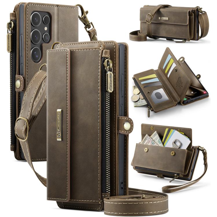 

For Samsung Galaxy S24 Ultra 5G CaseMe C39 RFID Blocking Zipper Wallet Leather Phone Case with Crossbody Strap(Coffee)
