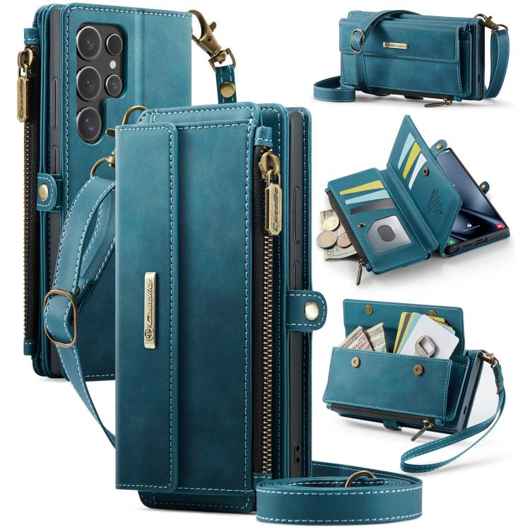 

For Samsung Galaxy S24 Ultra 5G CaseMe C39 RFID Blocking Zipper Wallet Leather Phone Case with Crossbody Strap(Green)
