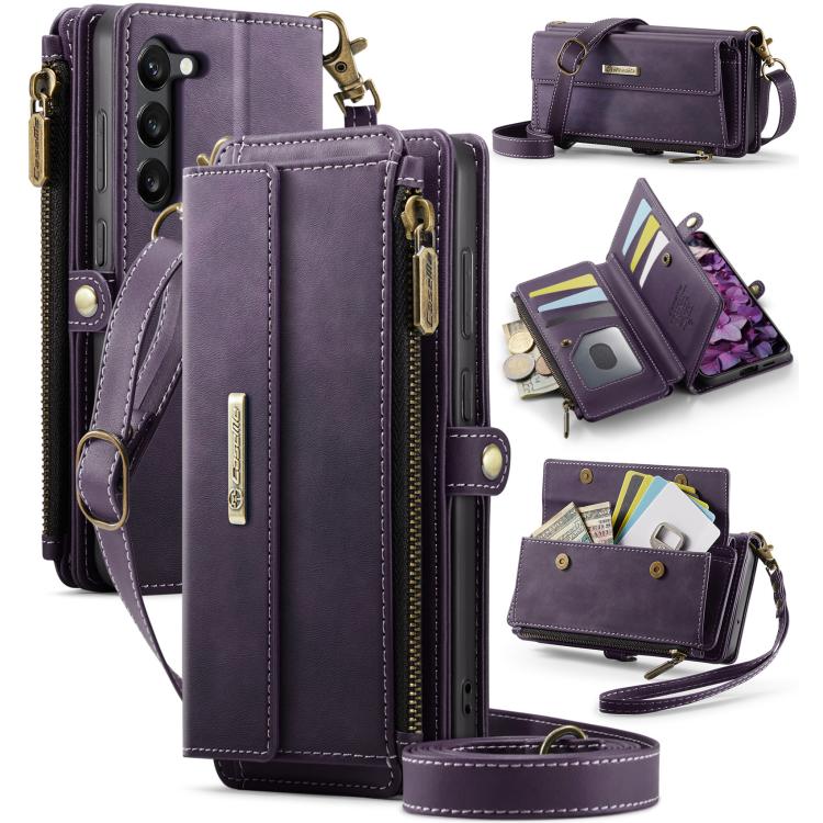 

For Samsung Galaxy S23 5G CaseMe C39 RFID Blocking Zipper Wallet Leather Phone Case with Crossbody Strap(Purple)