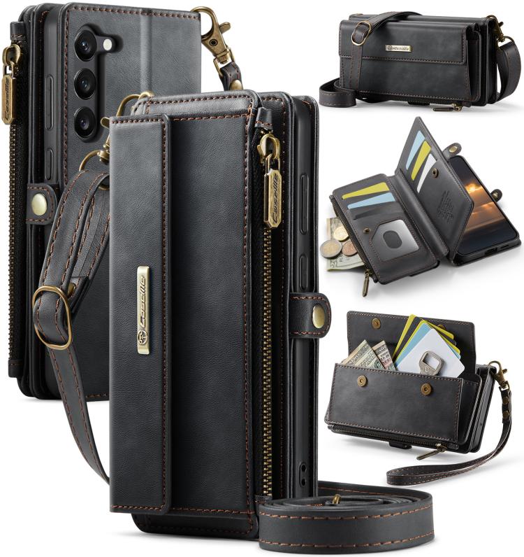 

For Samsung Galaxy S23+ 5G CaseMe C39 RFID Blocking Zipper Wallet Leather Phone Case with Crossbody Strap(Black)