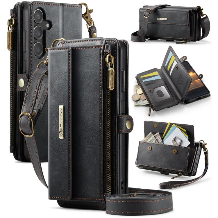 

For Samsung Galaxy S23 FE 5G CaseMe C39 RFID Blocking Zipper Wallet Leather Phone Case with Crossbody Strap(Black)