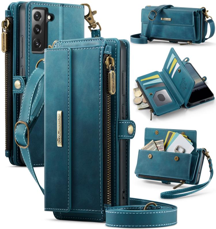 

For Samsung Galaxy S22 5G CaseMe C39 RFID Blocking Zipper Wallet Leather Phone Case with Crossbody Strap(Green)