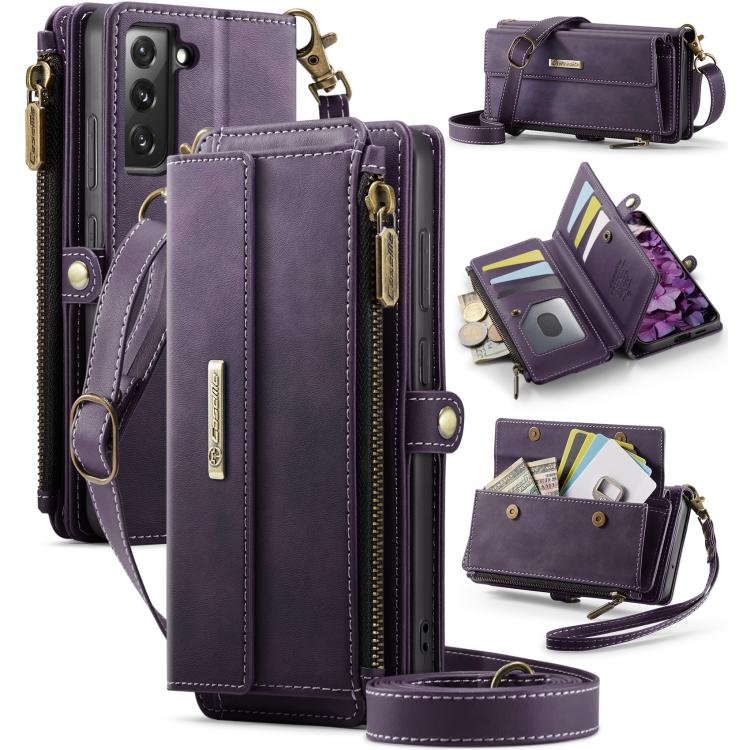 

For Samsung Galaxy S22 5G CaseMe C39 RFID Blocking Zipper Wallet Leather Phone Case with Crossbody Strap(Purple)