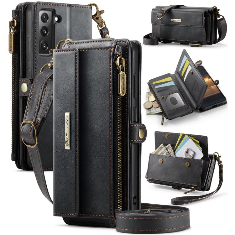 

For Samsung Galaxy S22+ 5G CaseMe C39 RFID Blocking Zipper Wallet Leather Phone Case with Crossbody Strap(Black)