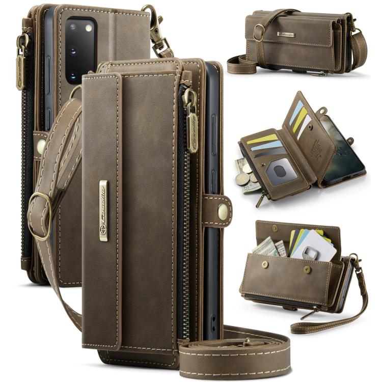 

For Samsung Galaxy S20 5G CaseMe C39 RFID Blocking Zipper Wallet Leather Phone Case with Crossbody Strap(Coffee)