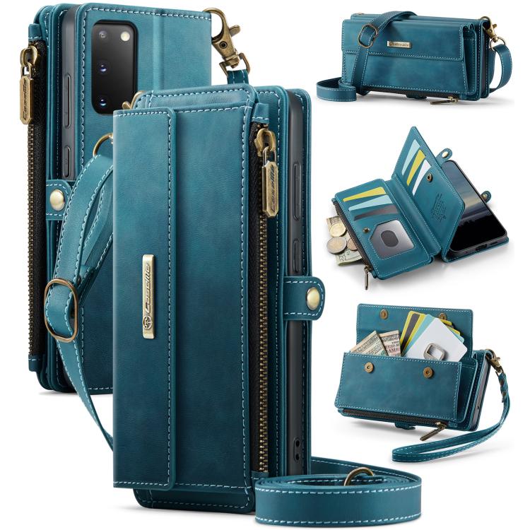

For Samsung Galaxy S20 5G CaseMe C39 RFID Blocking Zipper Wallet Leather Phone Case with Crossbody Strap(Green)