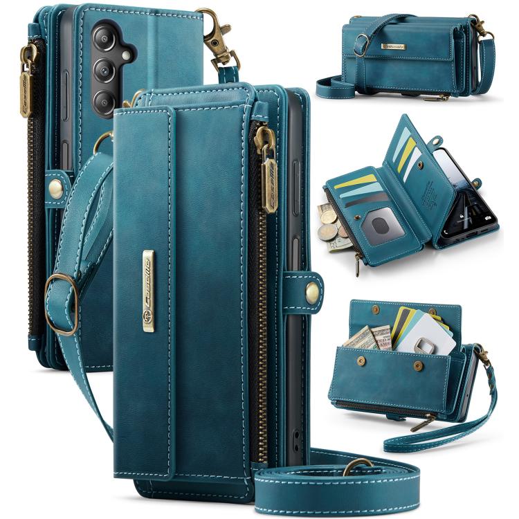 

For Samsung Galaxy A14 CaseMe C39 RFID Blocking Zipper Wallet Leather Phone Case with Crossbody Strap(Green)