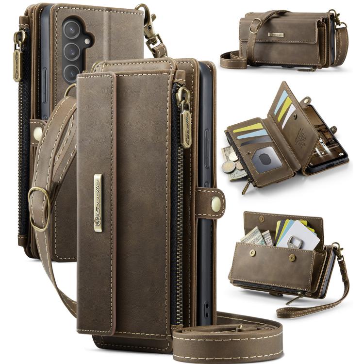 

For Samsung Galaxy A54 5G CaseMe C39 RFID Blocking Zipper Wallet Leather Phone Case with Crossbody Strap(Coffee)