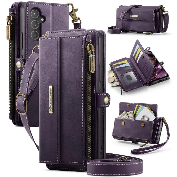 

For Samsung Galaxy A54 5G CaseMe C39 RFID Blocking Zipper Wallet Leather Phone Case with Crossbody Strap(Purple)
