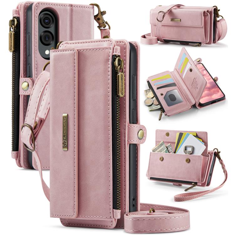 

For Samsung Galaxy S25 Edge 5G CaseMe C39 RFID Blocking Zipper Wallet Leather Phone Case with Crossbody Strap(Pink)