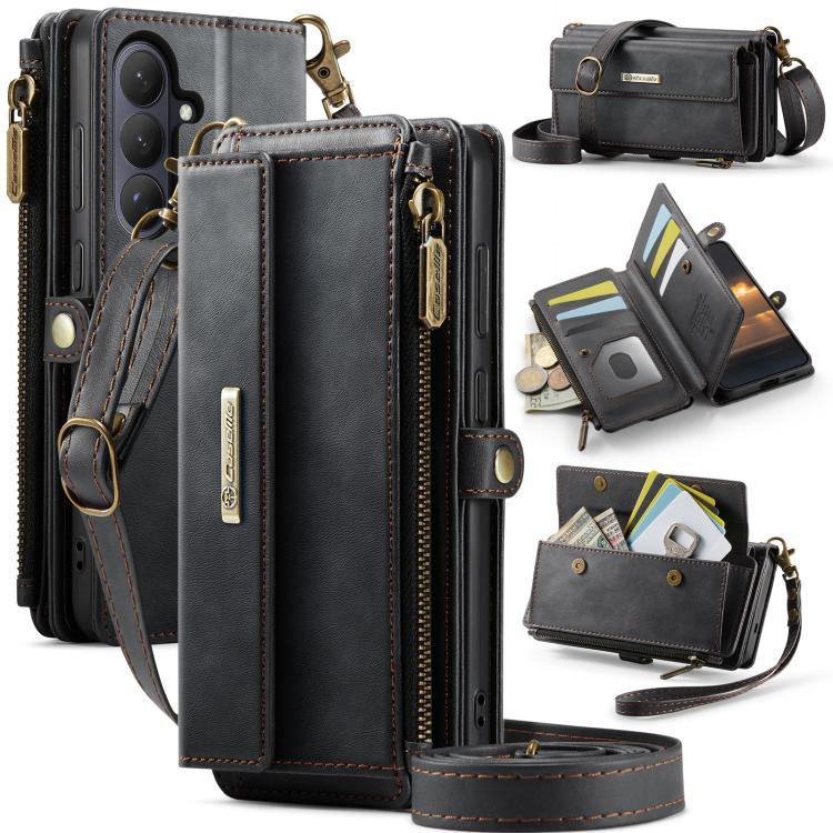 

For Samsung Galaxy S26 5G CaseMe C39 RFID Blocking Zipper Wallet Leather Phone Case with Crossbody Strap(Black)