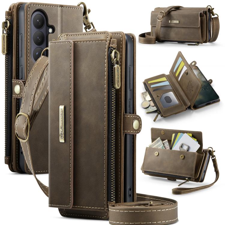 

For Samsung Galaxy S26 5G CaseMe C39 RFID Blocking Zipper Wallet Leather Phone Case with Crossbody Strap(Coffee)