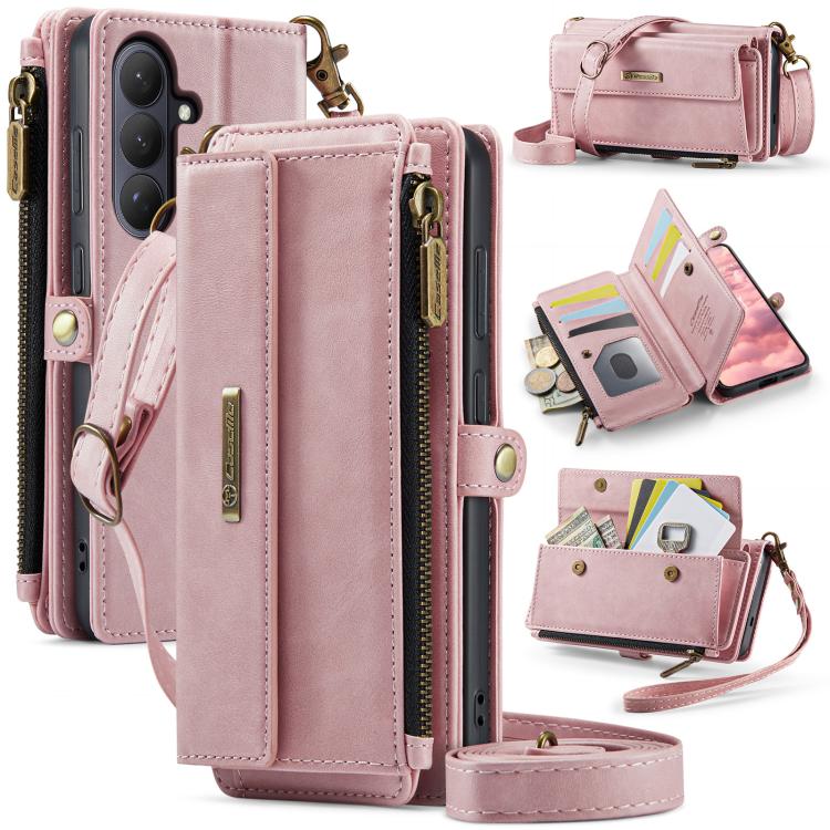 

For Samsung Galaxy S26 5G CaseMe C39 RFID Blocking Zipper Wallet Leather Phone Case with Crossbody Strap(Pink)