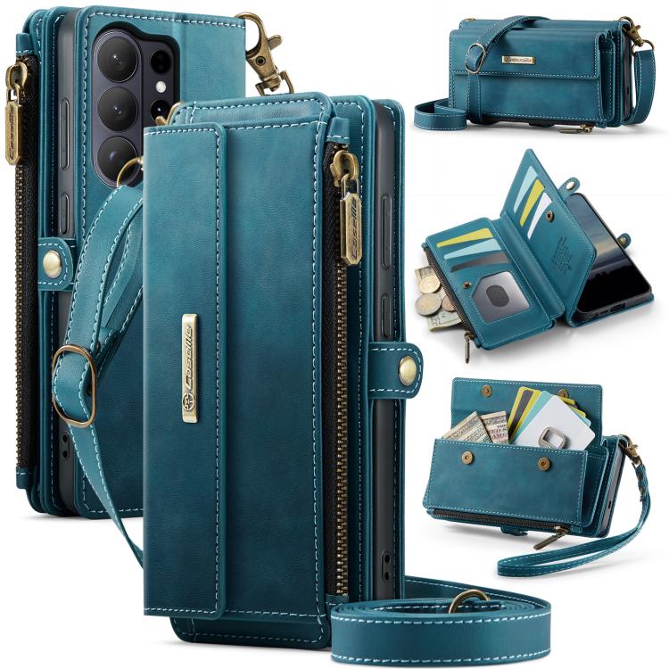 

For Samsung Galaxy S26 Ultra 5G CaseMe C39 RFID Blocking Zipper Wallet Leather Phone Case with Crossbody Strap(Green)