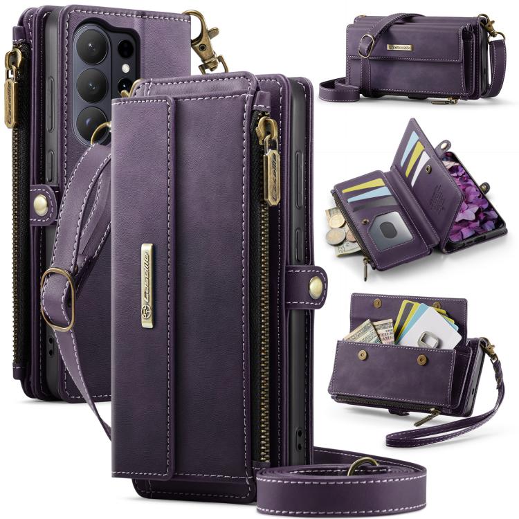 

For Samsung Galaxy S26 Ultra 5G CaseMe C39 RFID Blocking Zipper Wallet Leather Phone Case with Crossbody Strap(Purple)