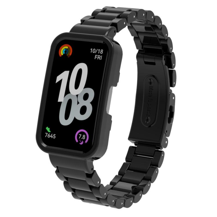 

For Huawei Band 8 / 9 / 10 Watch Frame Integrated Three Beads Plastic Watch Band(Black)