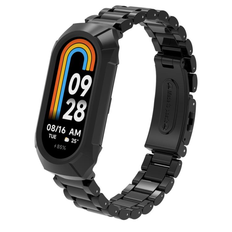 

For Xiaomi Smart Band 9 / 9 NFC / 8 / 8 NFC Watch Frame Integrated Three Beads Plastic Watch Band(Black)