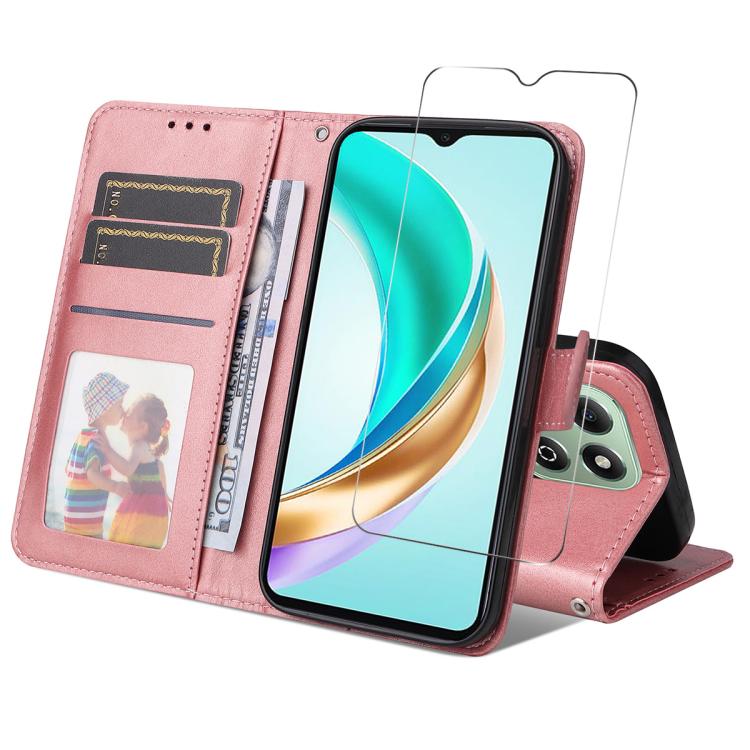 

For Honor X6c 4G / X6b 4G ENKAY Card Wallet Calf Texture Leather Phone Case with Screen Film(Pink)