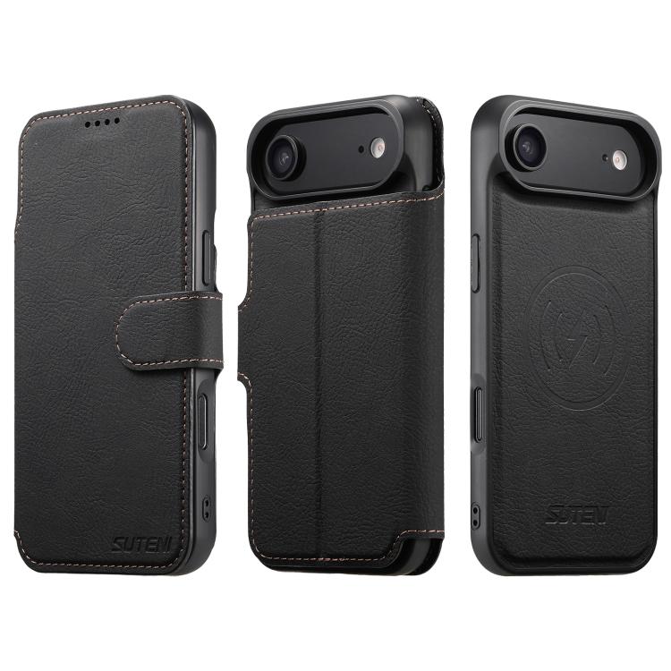 

For iPhone Air Suteni Q05 2-in-1 Multi-function MagSafe Wallet Litchi Leather Phone Case(Black)
