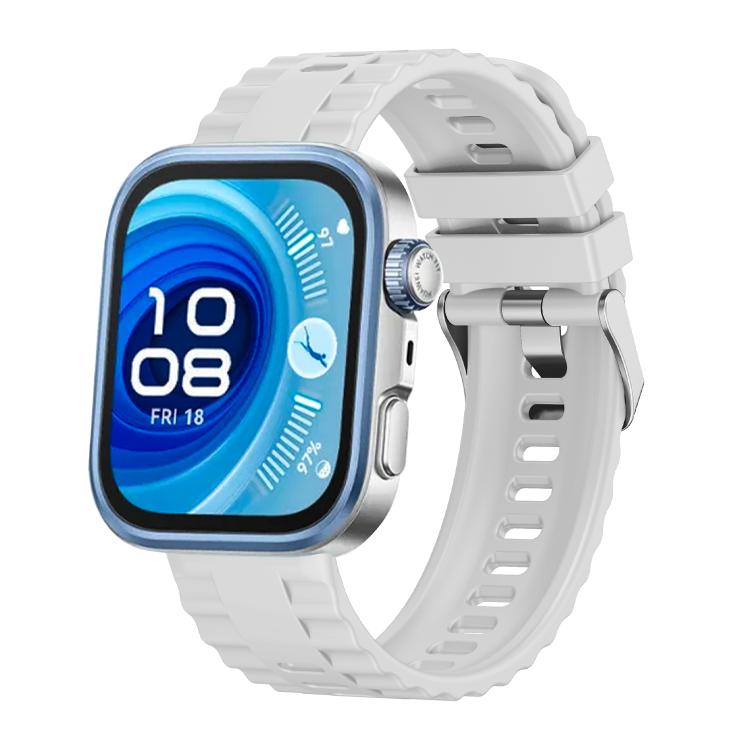 

For Huawei Watch Fit4 / Fit4 Pro / Fit3 Metal Head Grain Pin Buckle Silicone Watch Band(White)