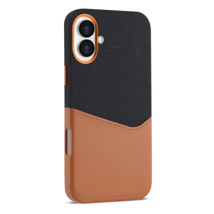

For iPhone 16 Plus Kalebol Cloth Textue Stitching Card Slot Magnetic Phone Case(Brown)