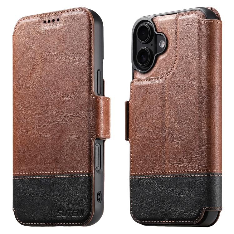 

For iPhone 16 Plus Suteni Q06 2-in-1 Multi-function Detachable Wallet MagSafe Phone Case(Brown)