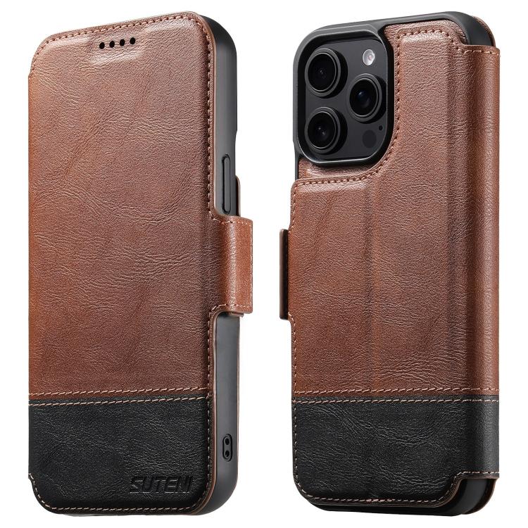 

For iPhone 15 Pro Suteni Q06 2-in-1 Multi-function Detachable Wallet MagSafe Phone Case(Brown)