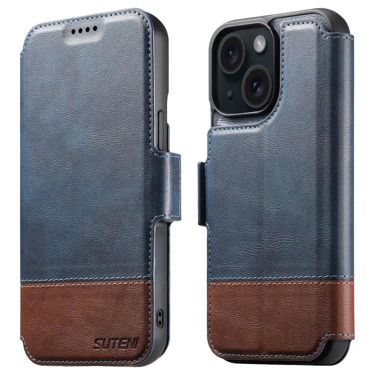 

For iPhone 14 Plus Suteni Q06 2-in-1 Multi-function Detachable Wallet MagSafe Phone Case(Blue)