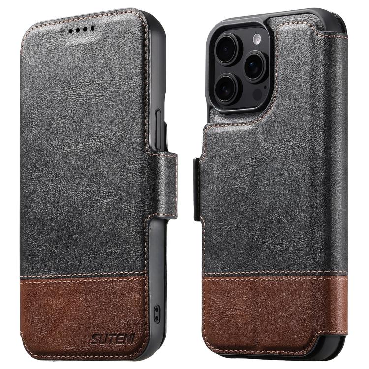 

For iPhone 14 Pro Suteni Q06 2-in-1 Multi-function Detachable Wallet MagSafe Phone Case(Black)