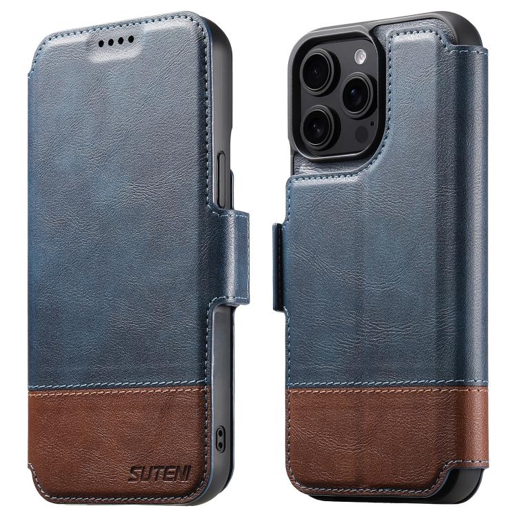 

For iPhone 13 Pro Max Suteni Q06 2-in-1 Multi-function Detachable Wallet MagSafe Phone Case(Blue)