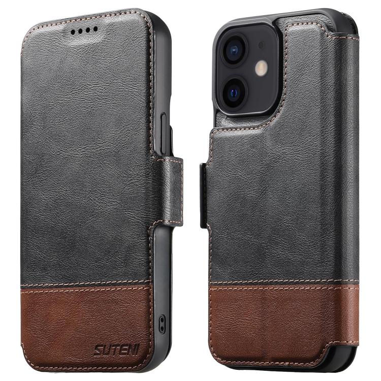 

For iPhone 12 Suteni Q06 2-in-1 Multi-function Detachable Wallet MagSafe Phone Case(Black)